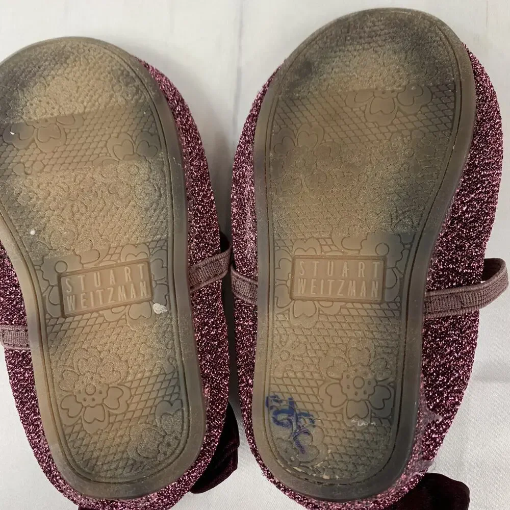 Girls Stuart Weitzman Sparkly‎ Purple Mary Jane Dress Holiday Shoes With Bow 4